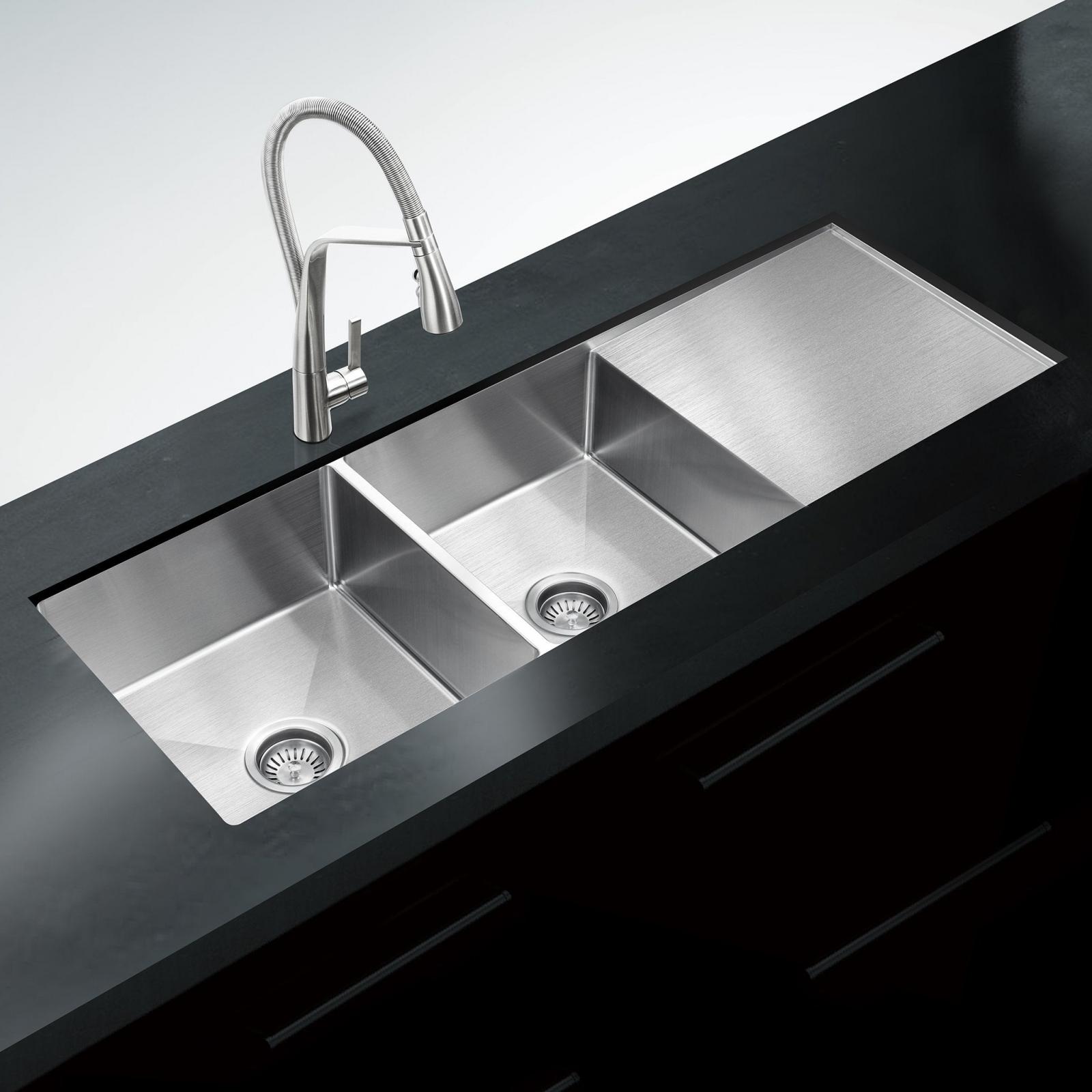 View Photo: 1300x450x200mm Stainless Steel Sink Double Bowl Drainer Top/Undercounter