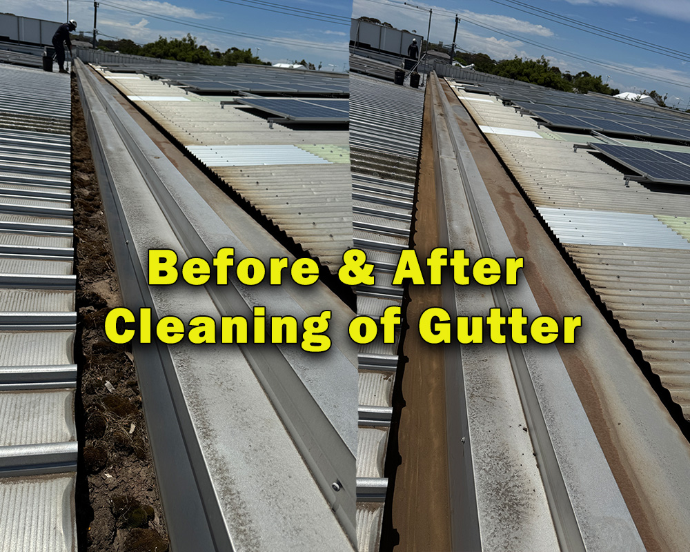 Photos of a before after gutter clean out Geelong