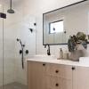 Contemporary bathroom features.