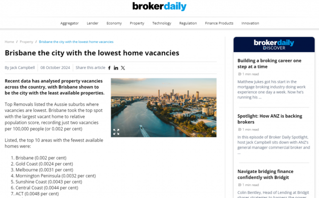 Brisbane the city with the lowest home vacancies