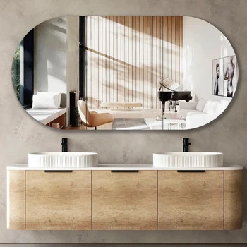 View Photo: COOGEE Wall Hung Curve Vanity Natural / Black Oak