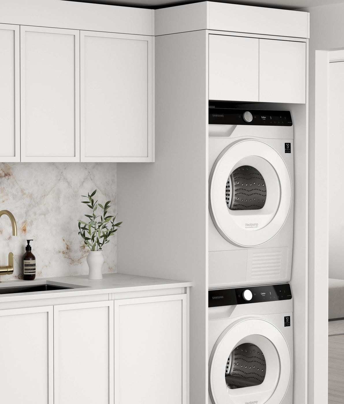 Hampshire White Laundry Cabinet Set 1715x600x2100 (Set C)