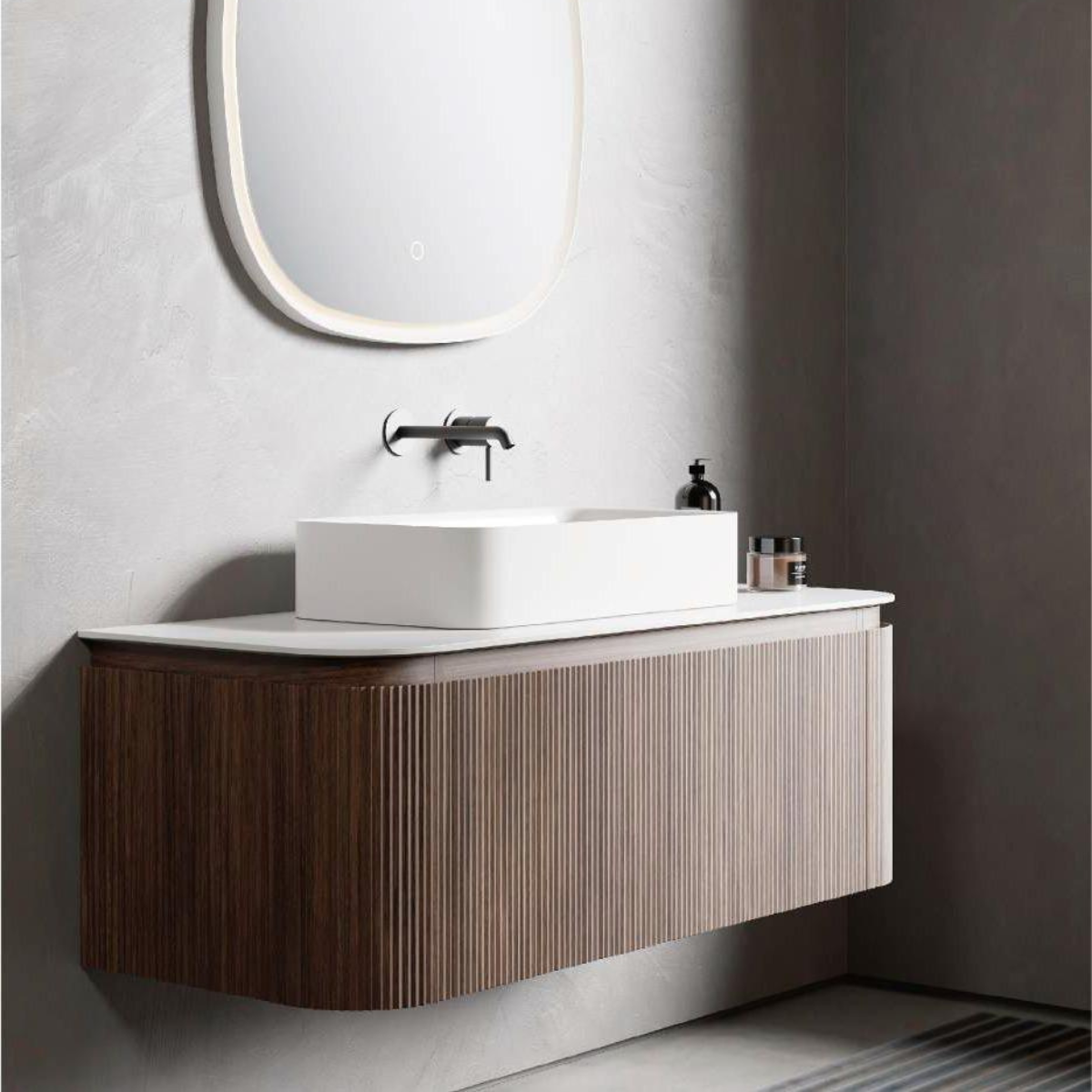 View Photo: Waverton Groove Curved Wall Hung Vanity Florentine Walnut